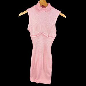 Pretty Knit USA Sleeveless Ribbed Knit Pink Midi Dress with Mock Neck